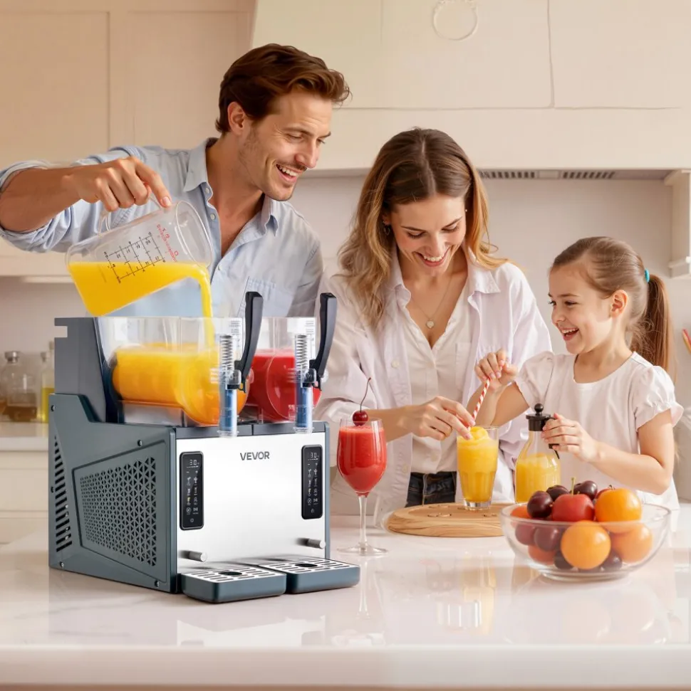 VEVOR Slushie Machine, 4L/135oz x 2 Tank Slushy Machine for Home, No Ice Needed Frozen Drink Maker, Margarita Maker with Self-Cleaning, for Frozen Margaritas, Frappés, Milkshake & More