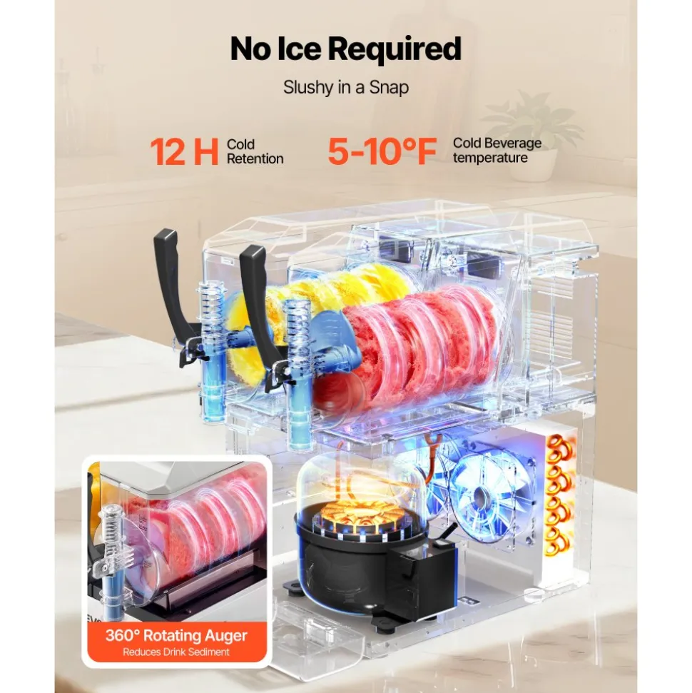 VEVOR Slushie Machine, 3L/100oz x 2 Tank Slushy Machine for Home, No Ice Needed Frozen Drink Maker, Margarita Maker with Self-Cleaning, for Frozen Margaritas, Frappés, Milkshake & More