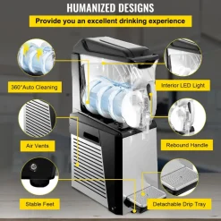 VEVOR Slushy Machine, 10L 1 Tank Slushie Machine for Home, 600W Commercial Slushy Machine, machine a slush for Frozen Drinks Automatic Clean, Slushy Machine for Home Supermarkets Cafes Restaurants