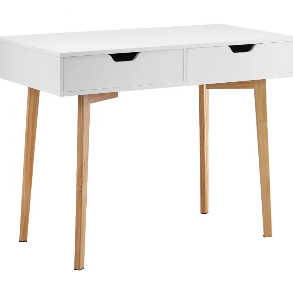 VEVOR Small Desk with Drawers, Kids Desk for Bedroom, Wooden Simple Study Table for Drawing, Reading, Writing, Rectangle MDF Furniture Study Storage Table for Home, Office, White + Wood
