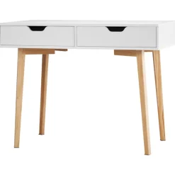 VEVOR Small Desk with Drawers, Kids Desk for Bedroom, Wooden Simple Study Table for Drawing, Reading, Writing, Rectangle MDF Furniture Study Storage Table for Home, Office, White + Wood