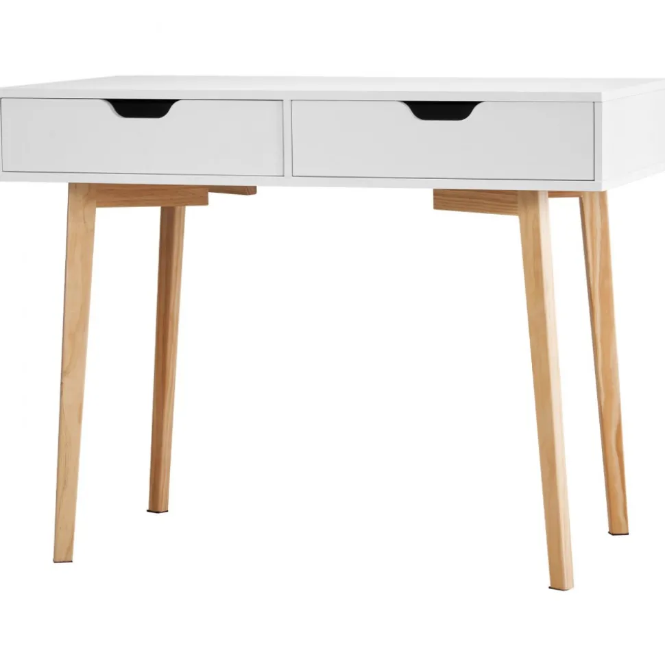 VEVOR Small Desk with Drawers, Kids Desk for Bedroom, Wooden Simple Study Table for Drawing, Reading, Writing, Rectangle MDF Furniture Study Storage Table for Home, Office, White + Wood