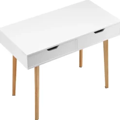 VEVOR Small Desk with Drawers, Kids Desk for Bedroom, Wooden Simple Study Table for Drawing, Reading, Writing, Rectangle MDF Furniture Study Storage Table for Home, Office, White + Wood