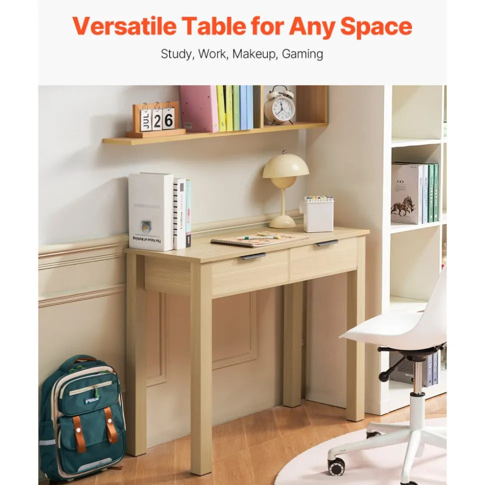 VEVOR Small Desk with Drawers, Kids Desk for Bedroom, Modern Simple Study Table for Drawing, Reading, Writing, Rectangle MDF Furniture Study Storage Table for Home, Office, Light Wood