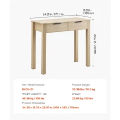 VEVOR Small Desk with Drawers, Kids Desk for Bedroom, Modern Simple Study Table for Drawing, Reading, Writing, Rectangle MDF Furniture Study Storage Table for Home, Office, Light Wood