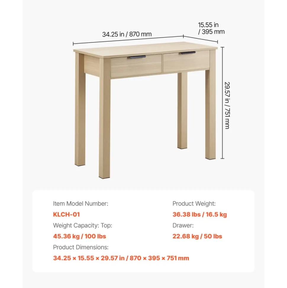 VEVOR Small Desk with Drawers, Kids Desk for Bedroom, Modern Simple Study Table for Drawing, Reading, Writing, Rectangle MDF Furniture Study Storage Table for Home, Office, Light Wood