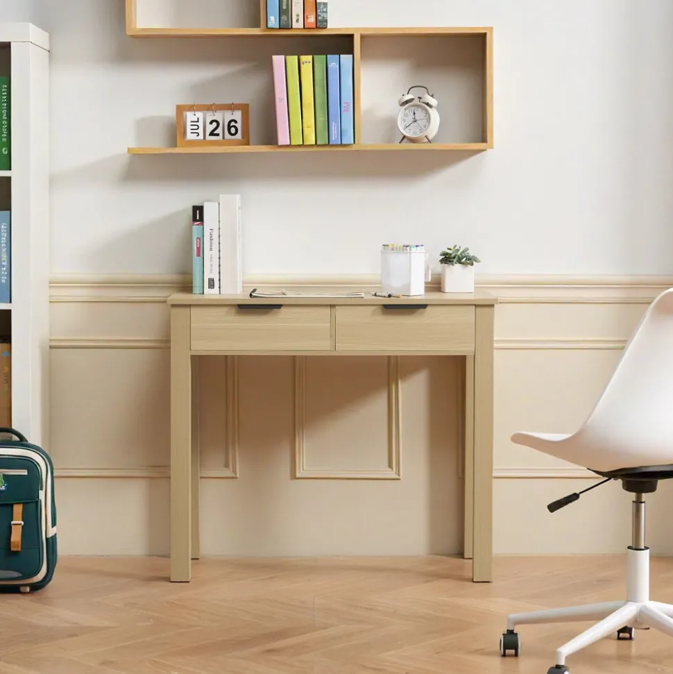 VEVOR Small Desk with Drawers, Kids Desk for Bedroom, Modern Simple Study Table for Drawing, Reading, Writing, Rectangle MDF Furniture Study Storage Table for Home, Office, Light Wood