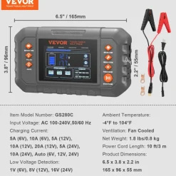 VEVOR Smart Battery Charger, 20-Amp, Lithium LiFePO4 Lead-Acid (AGM / Gel / SLA) Car Battery Charger with LCD Display, Trickle Charger Maintainer Desulfator for Boat Motorcycle Lawn Mower Deep Cycle