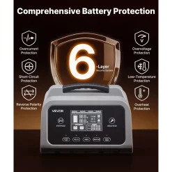 VEVOR Smart Battery Charger, 16A, 6V 12V 24V 36V 48V 60V 72V Lithium LiFePO4 Lead-Acid (Gel/AGM) Car Battery Charger, with LCD Display, Trickle Charging Maintainer Desulfator, for Car Boat Motorcycle