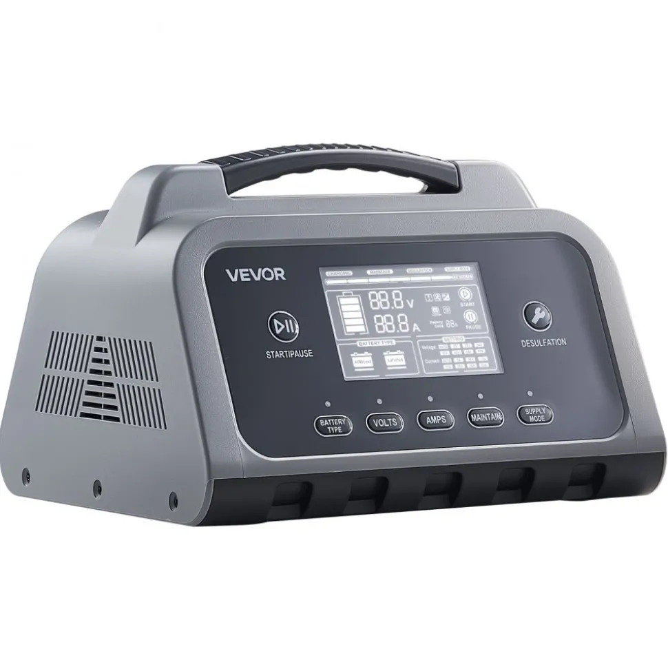 VEVOR Smart Battery Charger, 16A, 6V 12V 24V 36V 48V 60V 72V Lithium LiFePO4 Lead-Acid (Gel/AGM) Car Battery Charger, with LCD Display, Trickle Charging Maintainer Desulfator, for Car Boat Motorcycle