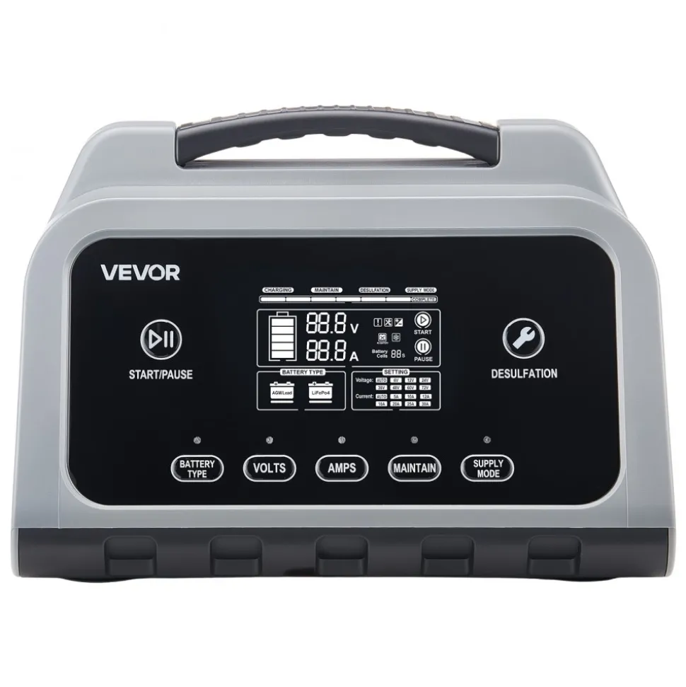 VEVOR Smart Battery Charger, 12A, 6V 12V 24V 36V 48V Lithium LiFePO4 Lead-Acid (Gel / AGM) Car Battery Charger, with LCD Display, Trickle Charging Maintainer Desulfator, for Car, Boat, Motorcycle