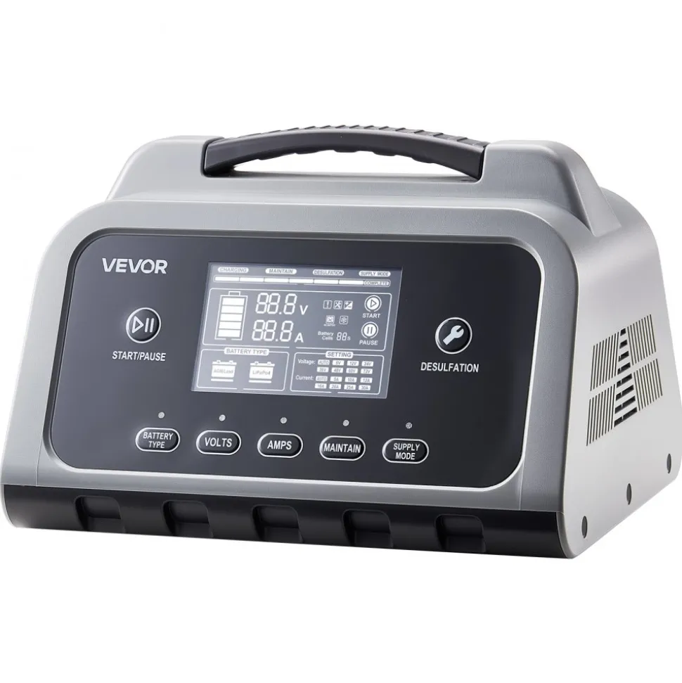 VEVOR Smart Battery Charger, 12A, 6V 12V 24V 36V 48V Lithium LiFePO4 Lead-Acid (Gel / AGM) Car Battery Charger, with LCD Display, Trickle Charging Maintainer Desulfator, for Car, Boat, Motorcycle