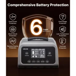 VEVOR Smart Battery Charger, 12A, 6V 12V 24V 36V 48V Lithium LiFePO4 Lead-Acid (Gel / AGM) Car Battery Charger, with LCD Display, Trickle Charging Maintainer Desulfator, for Car, Boat, Motorcycle