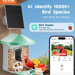 VEVOR Smart Bird Feeder with Camera, 2K HD AI Identify 10,000+ Bird Species, Solar-Powered Bird Watching Camera with Auto Capture & Instant Notify, Wireless Outdoor Ideal Gift for Bird Lovers (Green)