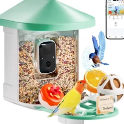 VEVOR Smart Bird Feeder with Camera, 2K HD AI Identify 10,000+ Bird Species, Solar-Powered Bird Watching Camera with Auto Capture & Instant Notify, Wireless Outdoor Ideal Gift for Bird Lovers (Green)