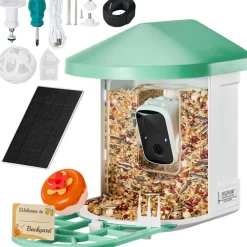 VEVOR Smart Bird Feeder with Camera, 2K HD AI Identify 10,000+ Bird Species, Solar-Powered Bird Watching Camera with Auto Capture & Instant Notify, Wireless Outdoor Ideal Gift for Bird Lovers (Green)