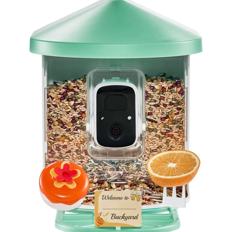 VEVOR Smart Bird Feeder with Camera, 2K HD AI Identify 10,000+ Bird Species, Solar-Powered Bird Watching Camera with Auto Capture & Instant Notify, Wireless Outdoor Ideal Gift for Bird Lovers (Green)