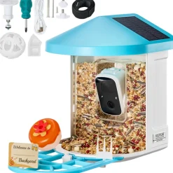 VEVOR Smart Bird Feeder with Camera, 2K HD AI Identify 10000+ Bird Species, Solar-Powered Bird Watching Camera with Auto Capture & Instant Notify, Wireless Outdoor Gift for Bird Lover (2 Solar Panels)