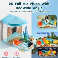 VEVOR Smart Bird Feeder with Camera, 2K HD AI Identify 10,000+ Bird Species, Solar-Powered Bird Watching Camera with Auto Capture & Instant Notify, Wireless Outdoor Ideal Gift for Bird Lovers (Green)