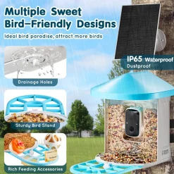 VEVOR Smart Bird Feeder with Camera, 2K HD AI Identify 10,000+ Bird Species, Solar-Powered Bird Watching Camera with Auto Capture & Instant Notify, Wireless Outdoor Ideal Gift for Bird Lovers (Green)
