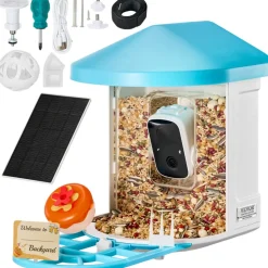 VEVOR Smart Bird Feeder with Camera, 2K HD AI Identify 10,000+ Bird Species, Solar-Powered Bird Watching Camera with Auto Capture & Instant Notify, Wireless Outdoor Ideal Gift for Bird Lovers (Green)