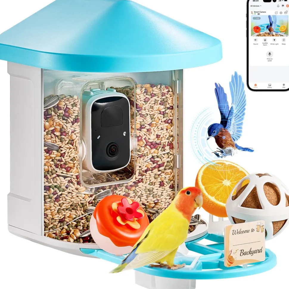 VEVOR Smart Bird Feeder with Camera, 2K HD AI Identify 10,000+ Bird Species, Solar-Powered Bird Watching Camera with Auto Capture & Instant Notify, Wireless Outdoor Ideal Gift for Bird Lovers (Green)