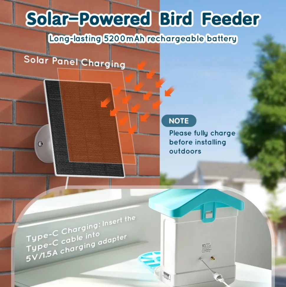 VEVOR Smart Bird Feeder with Camera, 2K HD AI Identify 10,000+ Bird Species, Solar-Powered Bird Watching Camera with Auto Capture & Instant Notify, Wireless Outdoor Ideal Gift for Bird Lovers (Green)