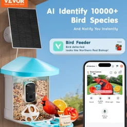 VEVOR Smart Bird Feeder with Camera, 2K HD AI Identify 10,000+ Bird Species, Solar-Powered Bird Watching Camera with Auto Capture & Instant Notify, Wireless Outdoor Ideal Gift for Bird Lovers (Green)