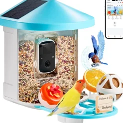 VEVOR Smart Bird Feeder with Camera, 2K HD AI Identify 10000+ Bird Species, Solar-Powered Bird Watching Camera with Auto Capture & Instant Notify, Wireless Outdoor Gift for Bird Lover (3 Solar Panels)