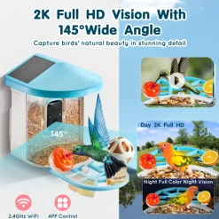 VEVOR Smart Bird Feeder with Camera, 2K HD AI Identify 10000+ Bird Species, Solar-Powered Bird Watching Camera with Auto Capture & Instant Notify, Wireless Outdoor Gift for Bird Lover (3 Solar Panels)