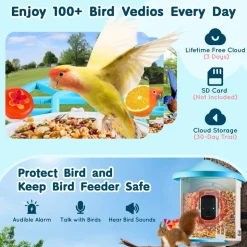 VEVOR Smart Bird Feeder with Camera, 2K HD AI Identify 10000+ Bird Species, Solar-Powered Bird Watching Camera with Auto Capture & Instant Notify, Wireless Outdoor Gift for Bird Lover (3 Solar Panels)