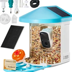 VEVOR Smart Bird Feeder with Camera, 2K HD AI Identify 10000+ Bird Species, Solar-Powered Bird Watching Camera with Auto Capture & Instant Notify, Wireless Outdoor Gift for Bird Lover (3 Solar Panels)
