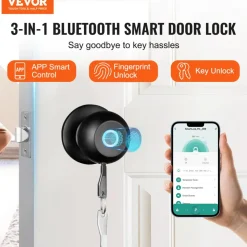 VEVOR Smart Door Knob, Biometric Door Lock Bluetooth Smart Lock, Fingerprint Smart Lock with APP Control, Easy Installation Door Lock, for Home Bedrooms, Cloakroom, Hotels, Apartments Offices, Black