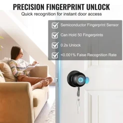 VEVOR Smart Door Knob, Biometric Door Lock Bluetooth Smart Lock, Fingerprint Smart Lock with APP Control, Easy Installation Door Lock, for Home Bedrooms, Cloakroom, Hotels, Apartments Offices, Black