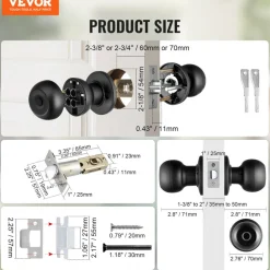 VEVOR Smart Door Knob, Biometric Door Lock Bluetooth Smart Lock, Fingerprint Smart Lock with APP Control, Easy Installation Door Lock, for Home Bedrooms, Cloakroom, Hotels, Apartments Offices, Black
