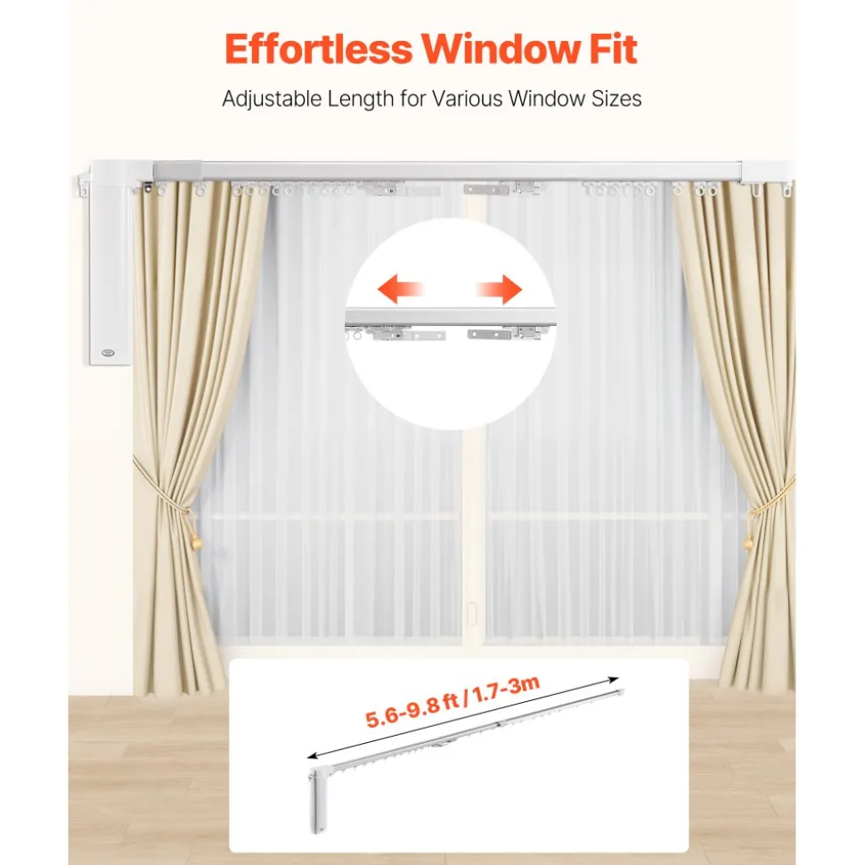 VEVOR Smart Electric Curtain Track, 71-118 inch Adjustable Length, Motorized Rod with Remote, Ceiling and Wall Mount, Automated Curtain Track System Compatible with Alexa, Google Home, App Control