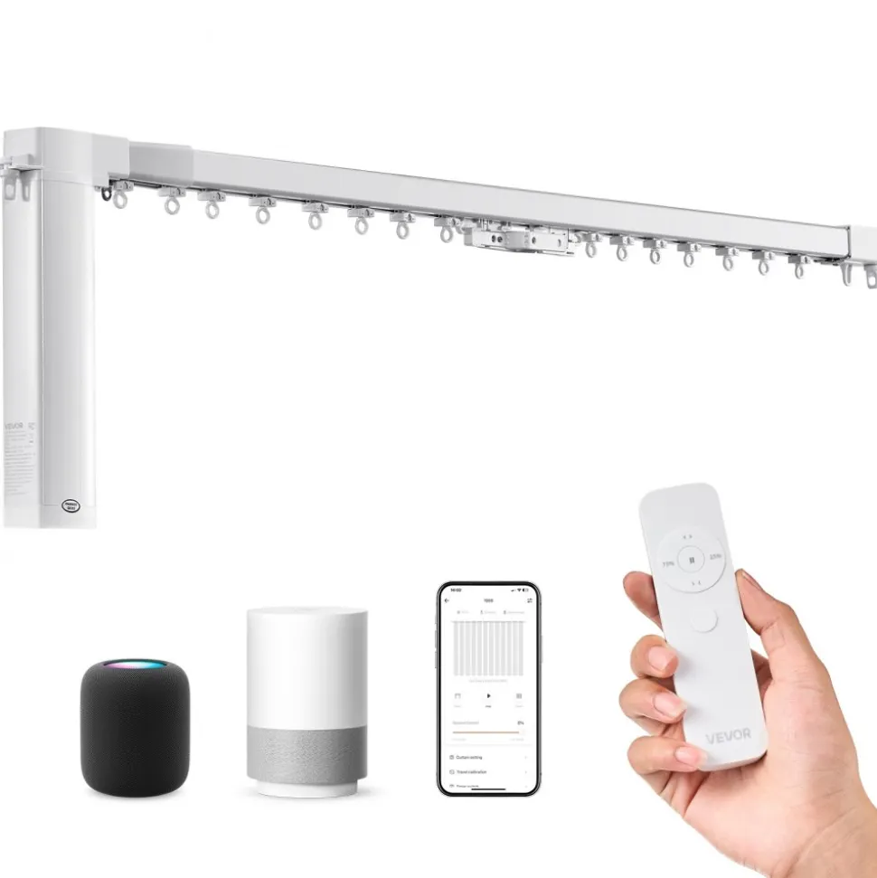 VEVOR Smart Electric Curtain Track, 71-118 inch Adjustable Length, Motorized Rod with Remote, Ceiling and Wall Mount, Automated Curtain Track System Compatible with Alexa, Google Home, App Control