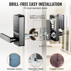 VEVOR Smart Lock, 5-in-1 Smart Door Knob, Fingerprint Deadbolt with App Control, Bluetooth Smart Lock, Keyless Entry Door Lock with Handle, Biometric Door Lock, Keypad Digital Door Lock for Front Door