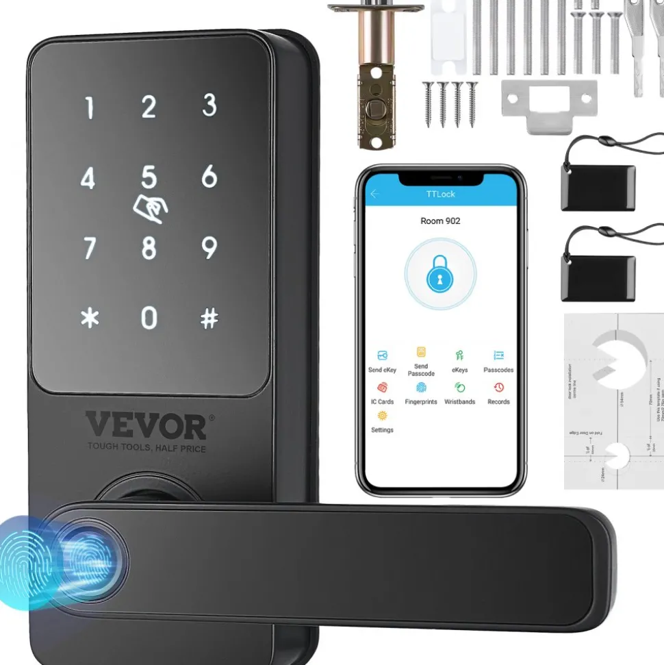 VEVOR Smart Lock, 5-in-1 Smart Door Knob, Fingerprint Deadbolt with App Control, Bluetooth Smart Lock, Keyless Entry Door Lock with Handle, Biometric Door Lock, Keypad Digital Door Lock for Front Door
