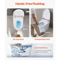 VEVOR Smart Toilet, Air Drying, Elongated Smart Toilet with Heated Seat, Clean Nozzle and Auto Freshening System, Easy Operated Toilet with Remote Control & LED Digital Display, Fits for Bathrooms