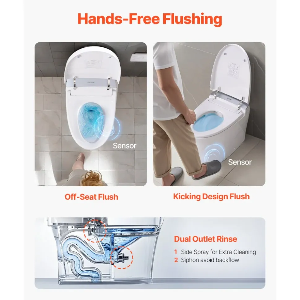 VEVOR Smart Toilet, Air Drying, Elongated Smart Toilet with Heated Seat, Clean Nozzle and Auto Freshening System, Easy Operated Toilet with Remote Control & LED Digital Display, Fits for Bathrooms
