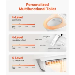 VEVOR Smart Toilet, Air Drying, Elongated Smart Toilet with Heated Seat, Clean Nozzle and Auto Freshening System, Easy Operated Toilet with Remote Control & LED Digital Display, Fits for Bathrooms