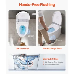 VEVOR Smart Toilet, Air Drying, Elongated Smart Toilet with Heated Seat, Clean Nozzle & Auto Freshening System, Auto Open/Close Toilet with Remote Control & LED Digital Display, Fits for Bathrooms
