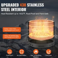 VEVOR Smokeless Fire Pit Stove Bonfire, H: 18 in x Dia: 28 in ,Wood Burning Fireplaces with Removable Ash Pan, SUS430 Stainless Steel inner Portable Outdoor Firepit,for Outdoor Patio Camping, Black