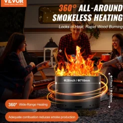 VEVOR Smokeless Fire Pit Stove Bonfire, H: 18 in x Dia: 28 in ,Wood Burning Fireplaces with Removable Ash Pan, SUS430 Stainless Steel inner Portable Outdoor Firepit,for Outdoor Patio Camping, Black
