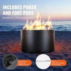 VEVOR Smokeless Fire Pit Stove Bonfire, H: 18 in x Dia: 28 in ,Wood Burning Fireplaces with Removable Ash Pan, SUS430 Stainless Steel inner Portable Outdoor Firepit,for Outdoor Patio Camping, Black
