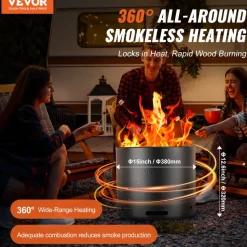 VEVOR Smokeless Fire Pit Stove Bonfire, H: 12.6 in x Dia: 15 in ,Wood Burning Fireplaces with Removable Ash Pan, SUS430 Stainless Steel inner Portable Outdoor Firepit, Ideal for Outdoor Patio Camping