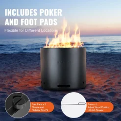 VEVOR Smokeless Fire Pit Stove Bonfire, H: 12.6 in x Dia: 15 in ,Wood Burning Fireplaces with Removable Ash Pan, SUS430 Stainless Steel inner Portable Outdoor Firepit, Ideal for Outdoor Patio Camping