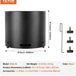 VEVOR Smokeless Fire Pit Stove Bonfire, H: 12.6 in x Dia: 15 in ,Wood Burning Fireplaces with Removable Ash Pan, SUS430 Stainless Steel inner Portable Outdoor Firepit, Ideal for Outdoor Patio Camping