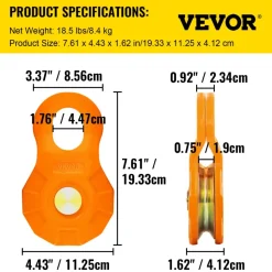 VEVOR Snatch Block, 11T/25,000 LBS Working Load Limit, Heavy Duty Winch Pulley for 0.55